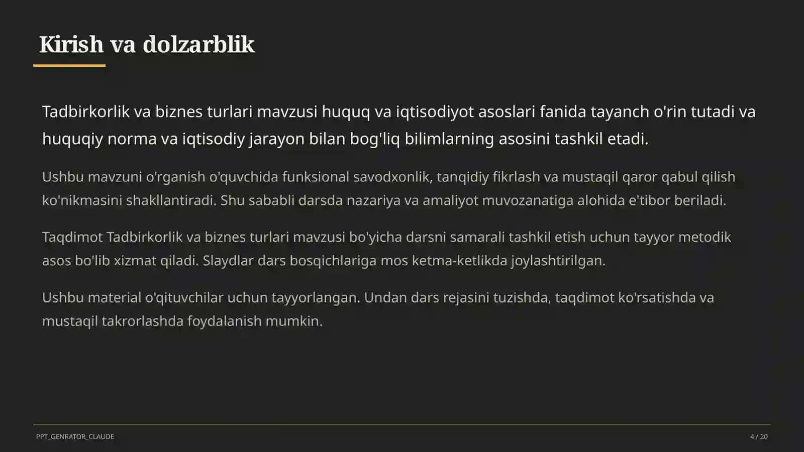 Tadbirkorlik va biznes turlari (10-sinf) 4