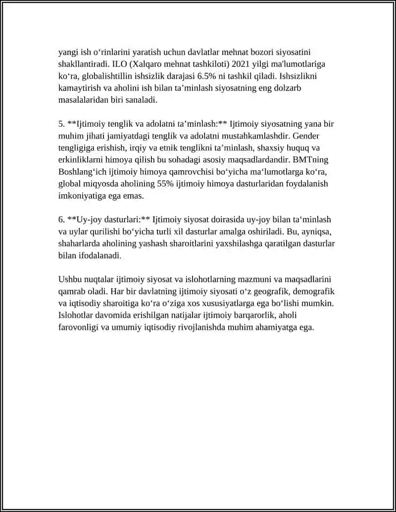 O'ZBEKISTONDA IJTIMOIY SOHADA AMALGA OSHIRILAYOTGAN O'ZGARISHLAR MAZMUN VA MOHIYATI 4