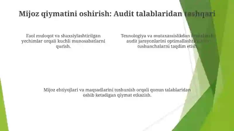 Auditorlik va mijozlarning oʻzaro munosabatlarini boshqarish 4