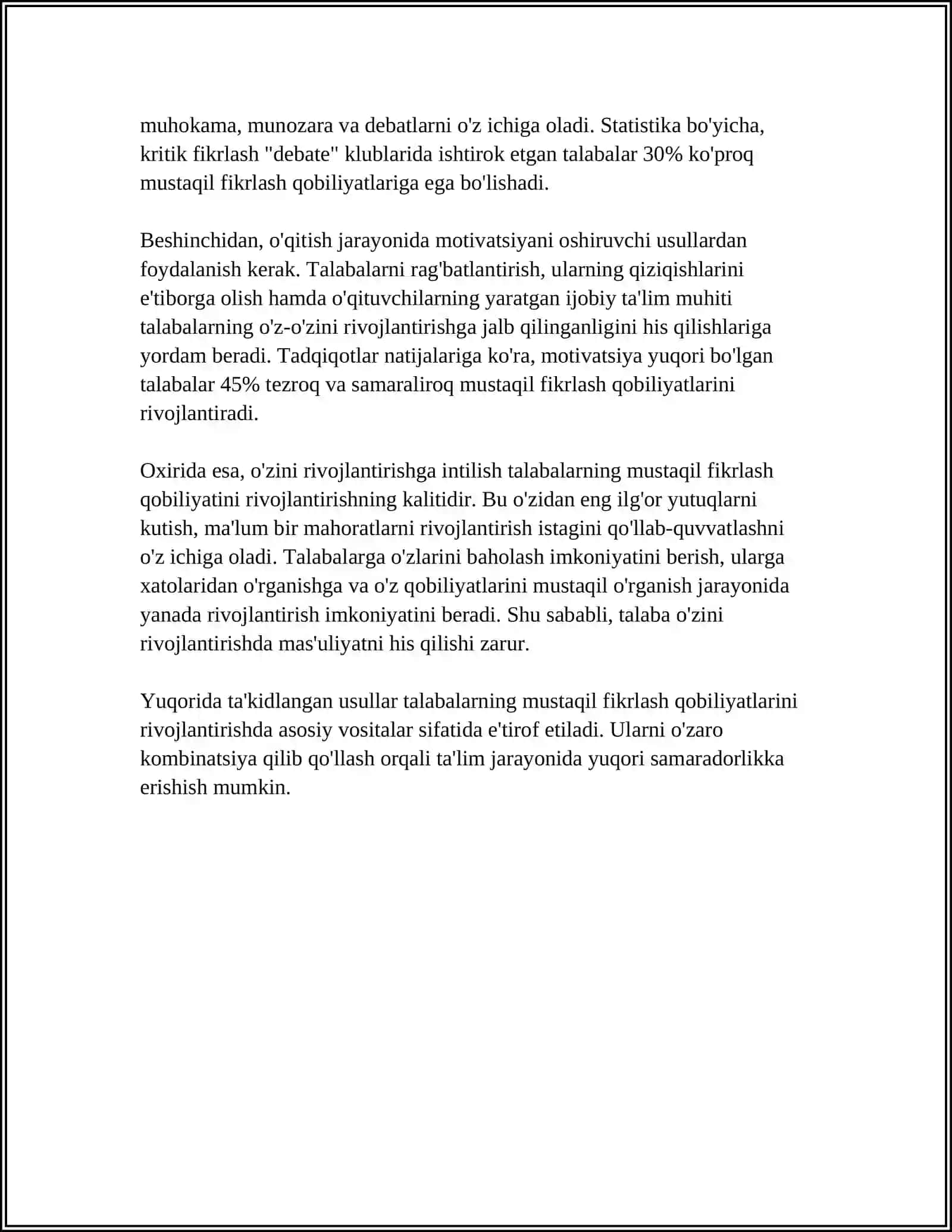 TALABALARNING MUSTAQIL IJODIY FIKRLASHINI SHAKILLANTIRISH VA RIVOJLANTIRISH TEXNIKASI 4