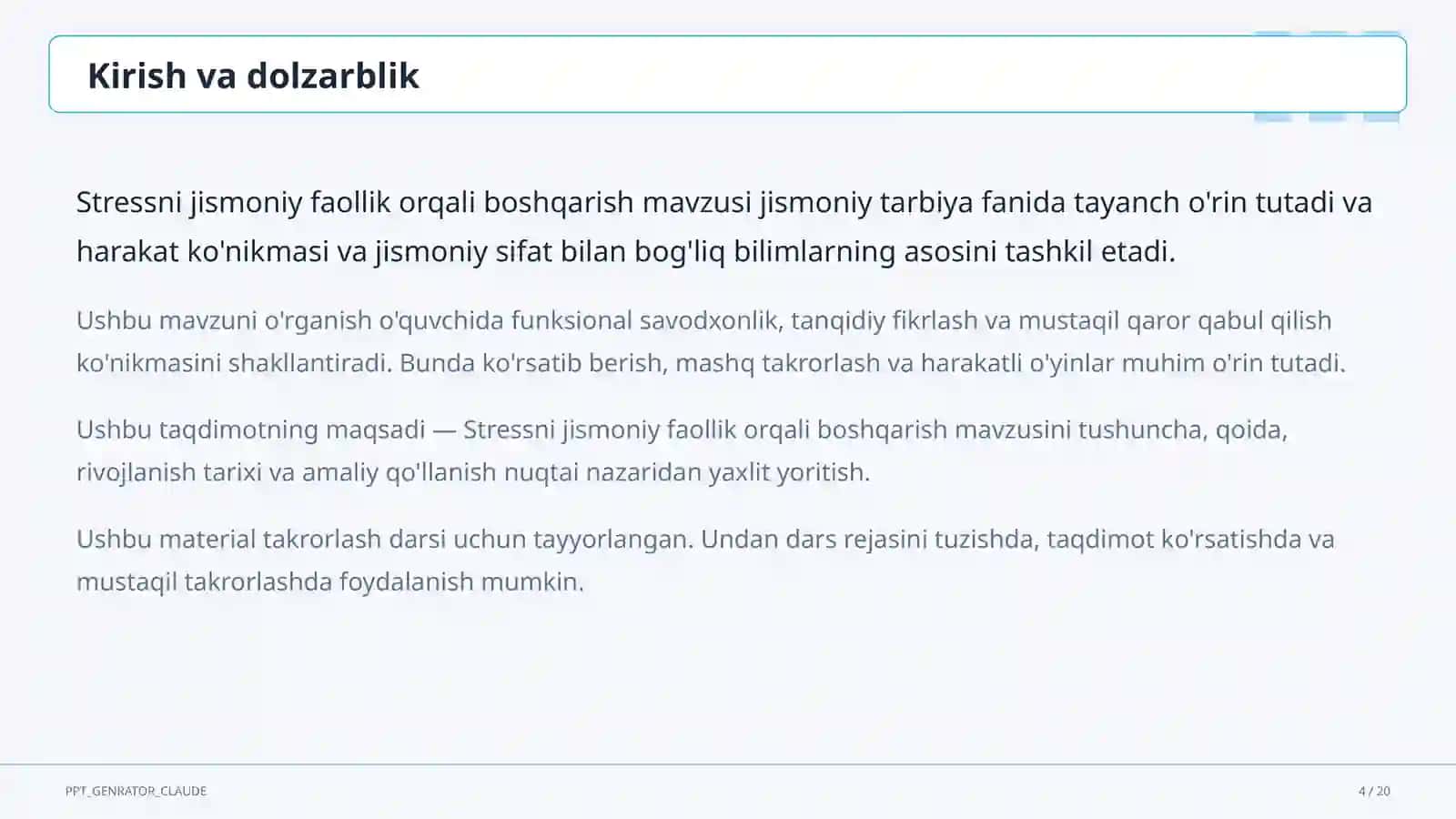 Stressni jismoniy faollik orqali boshqarish (11-sinf) 4