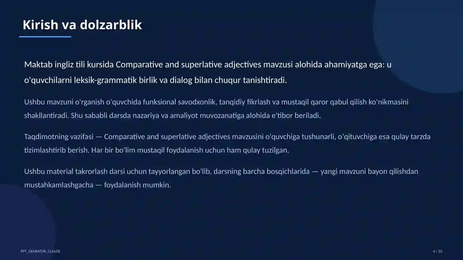 Comparative and superlative adjectives (6-sinf) 4
