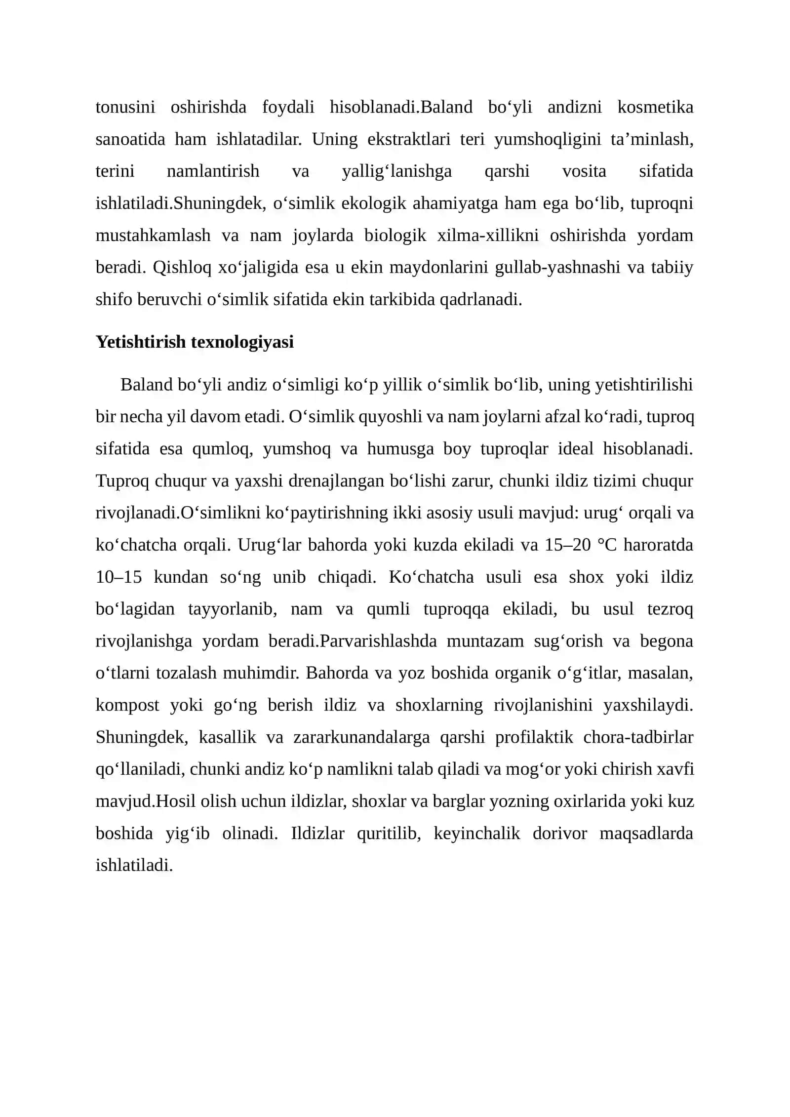 Baland bo'yli andiz o'simligini yetishtirish texnologiyasi 4