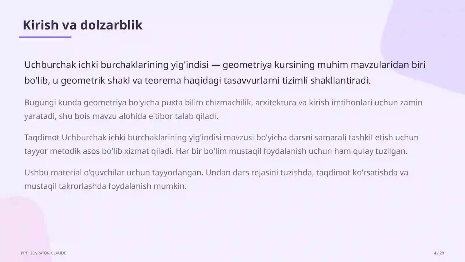 Uchburchak ichki burchaklarining yig'indisi (7-sinf) 4