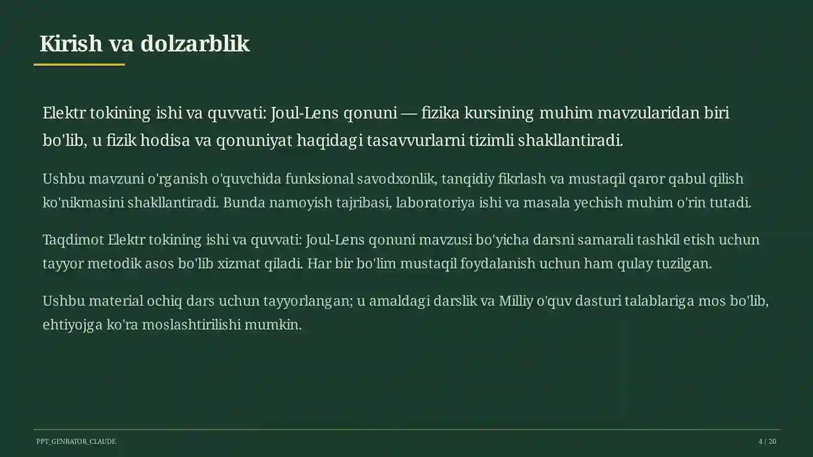 Elektr tokining ishi va quvvati: Joul-Lens qonuni (8-sinf) 4