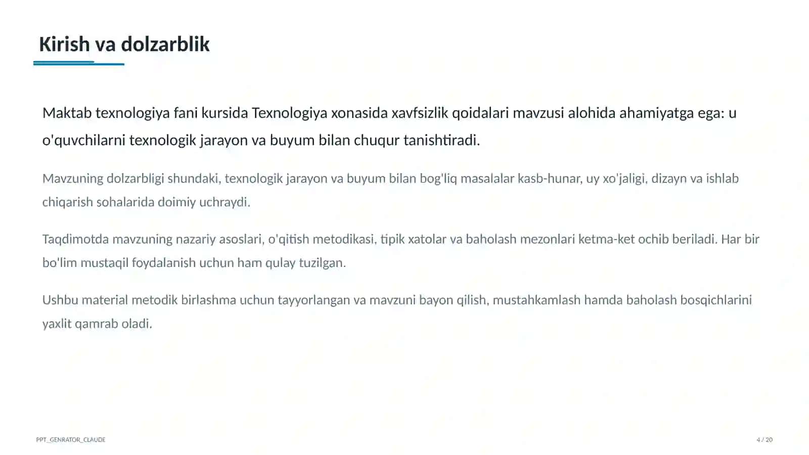 Texnologiya xonasida xavfsizlik qoidalari (5-sinf) 4