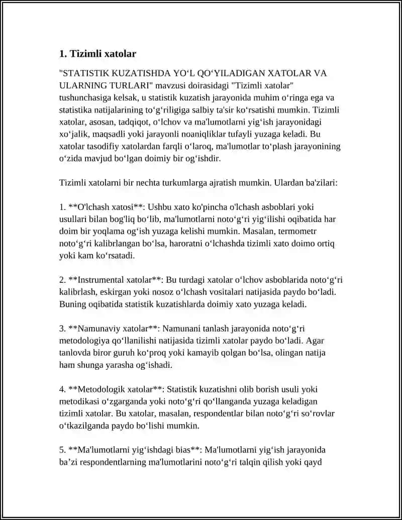 STATISTIK KUZATISHDA YOʻL QOʻYILADIGAN XATOLAR VA ULARNING TURLARI 4