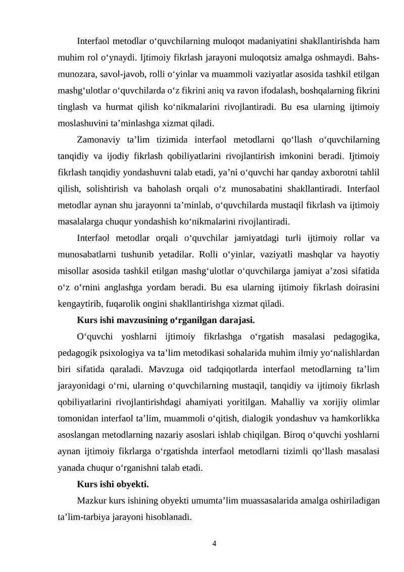 O'QUVCHI YOSHLARNI IJTIMOIY FIKRLARGA O'RGATUVCHI INTERFAOL METODLAR VA QO'LLASH USULLARI 4
