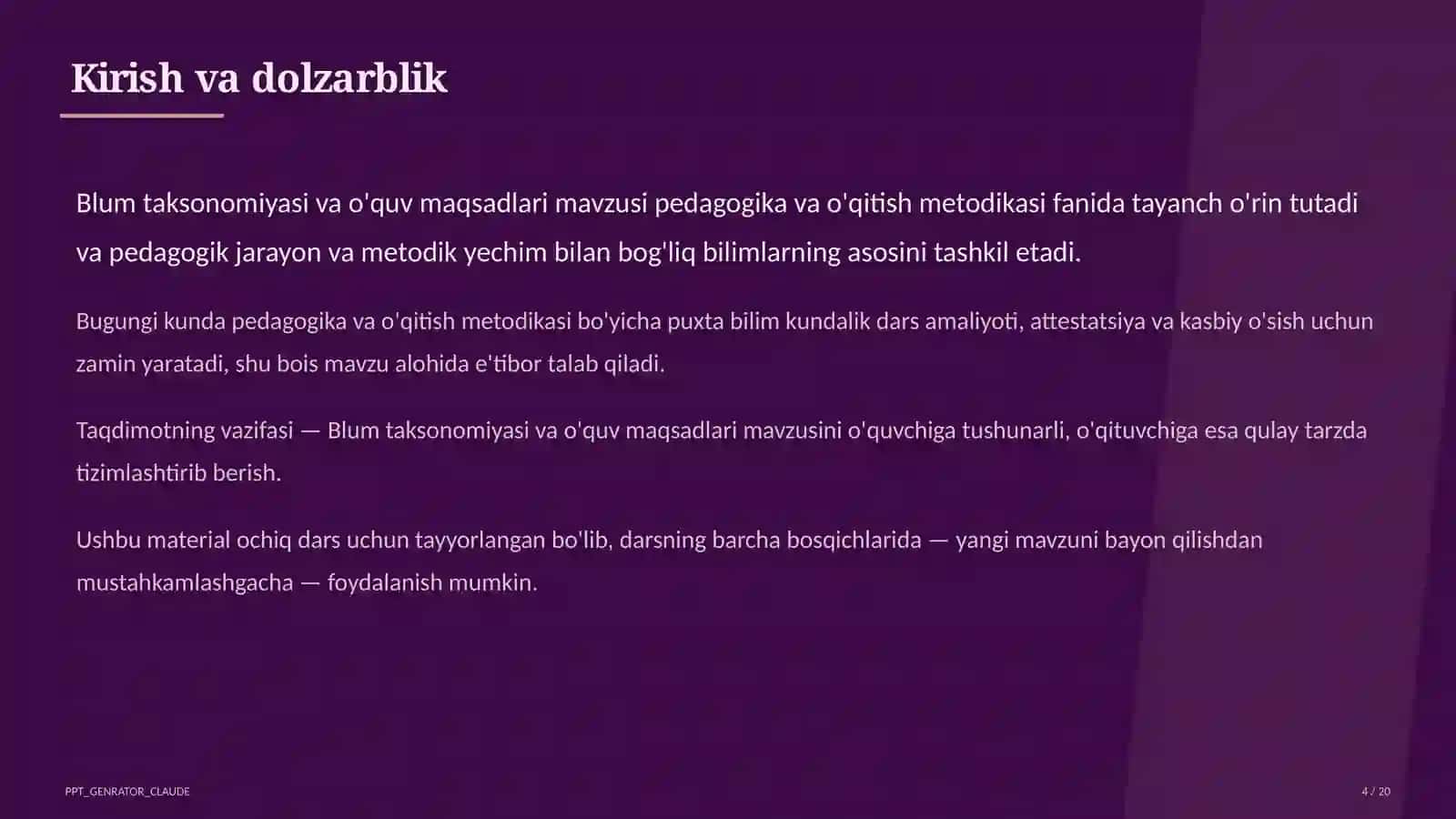 Blum taksonomiyasi va o'quv maqsadlari 4