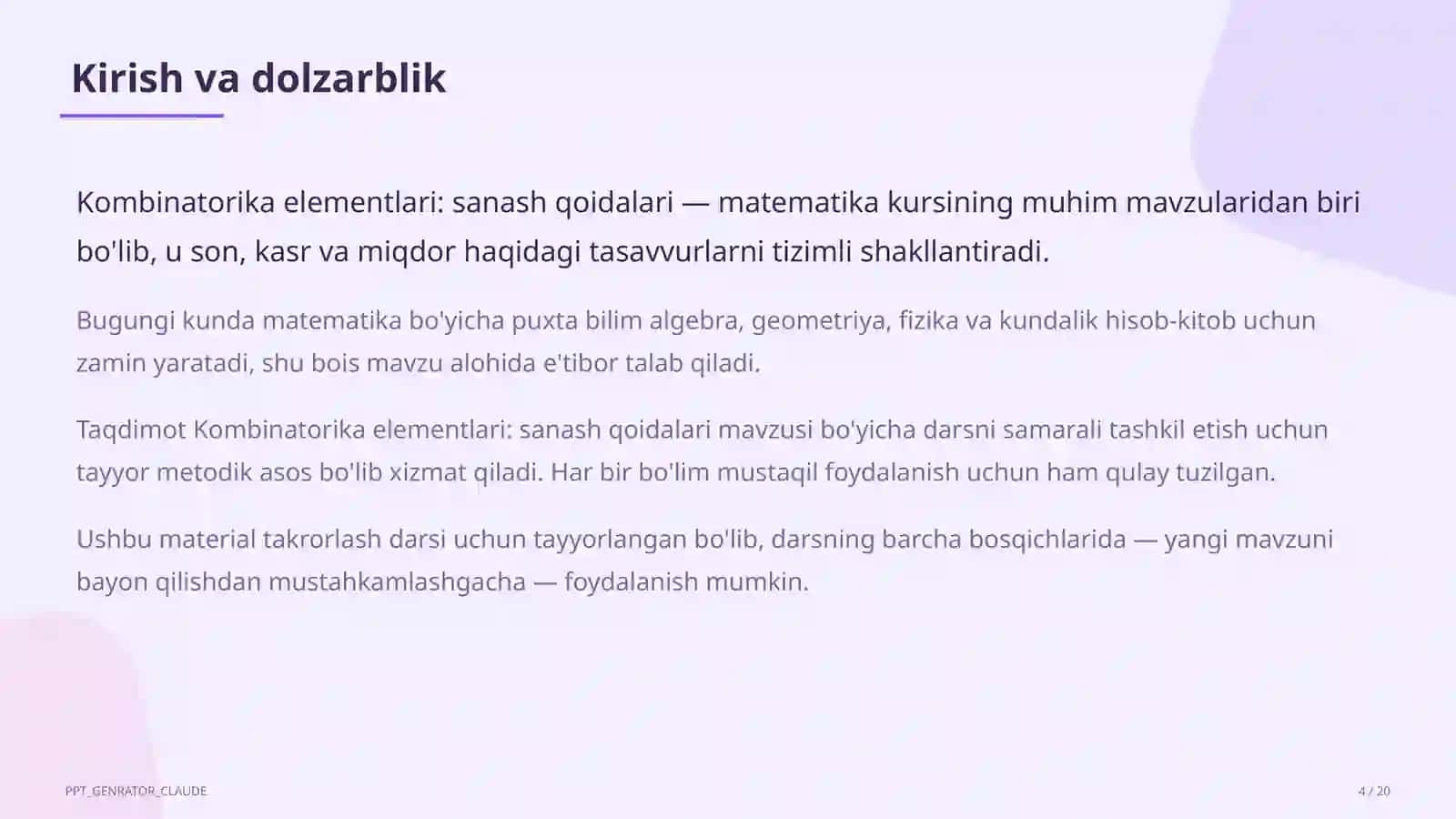 Kombinatorika elementlari: sanash qoidalari (6-sinf) 4