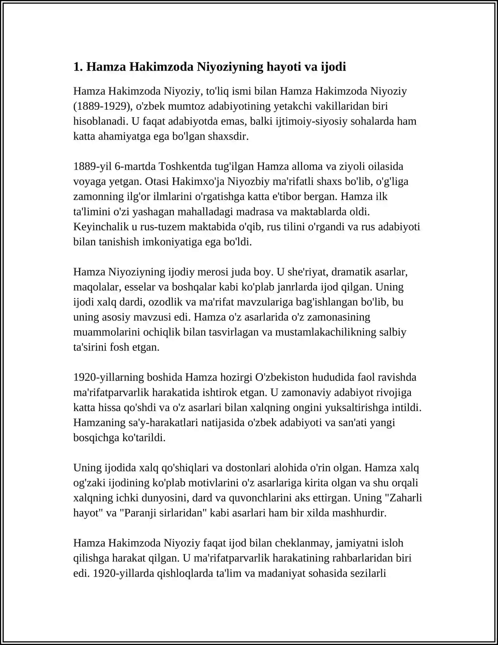 HAMZA HAKIMZODA NIYOZIYNING JADID ADABIYOTIDA TUTGAN O'NI 4