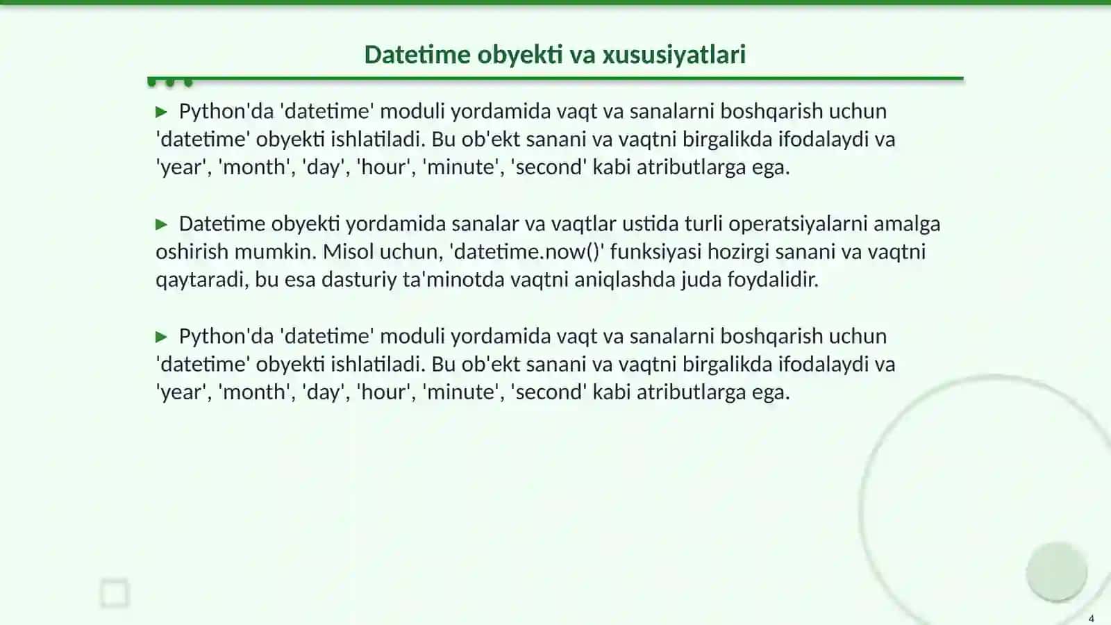 Python'da time, calendar modullari bilan ishlash 4