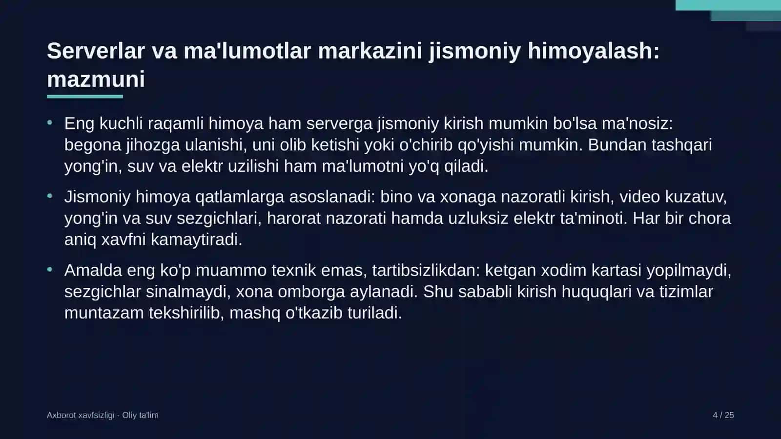 elektron hukumat tizimida serverlar va ma'lumotlar markazini jismoniy himoyalash 4043 4