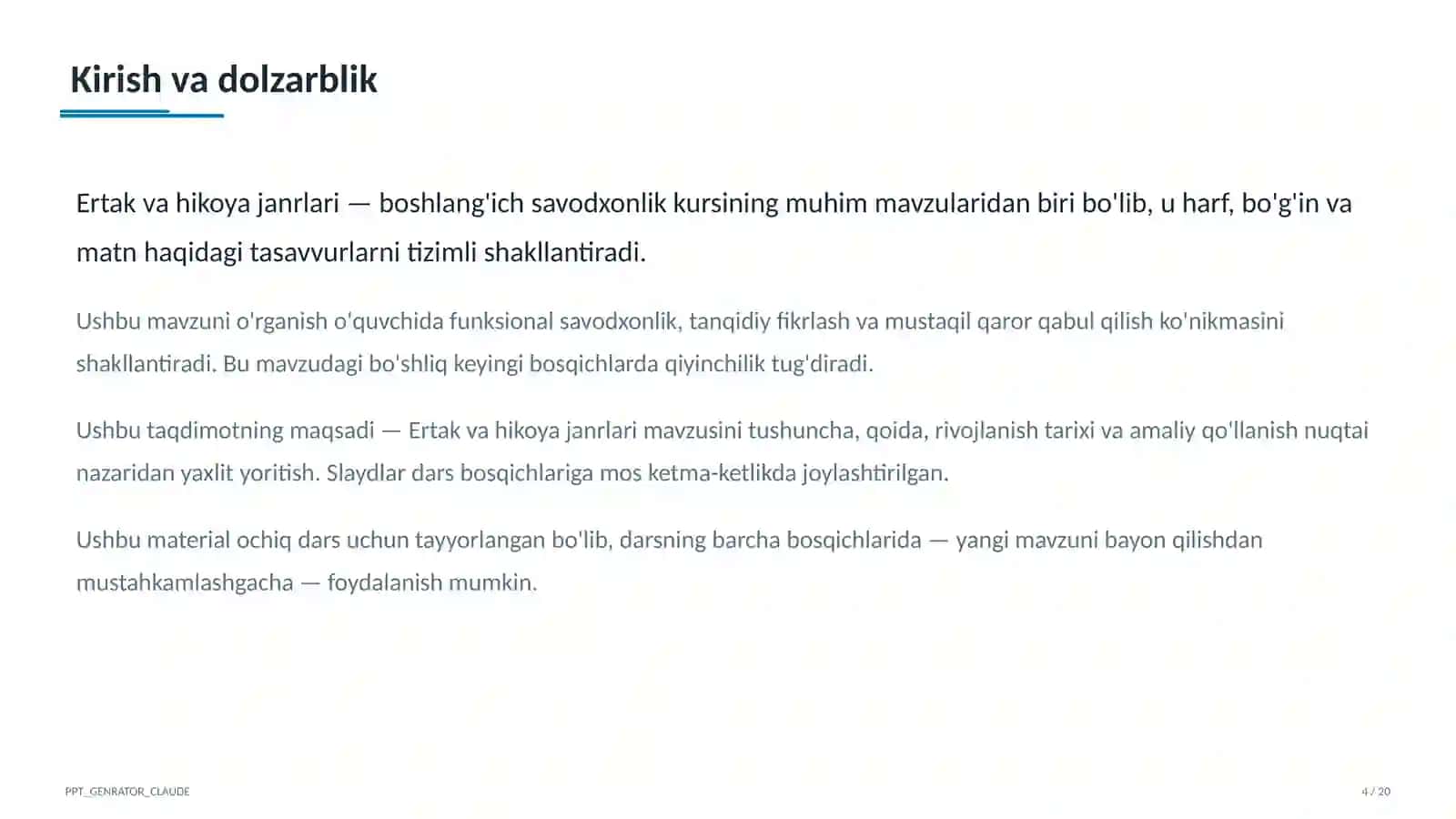 Ertak va hikoya janrlari (4-sinf) 4
