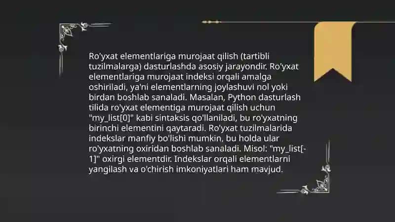 Python dasturlash tilida ro'yxat (List) va uning metodlari 4