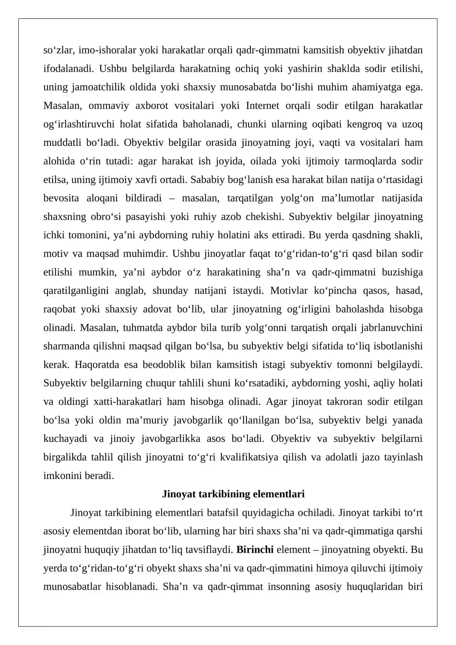 Shaxs sha’ni va qadr-qimmatiga qarshi jinoyatlar huquqiy tahlili 4