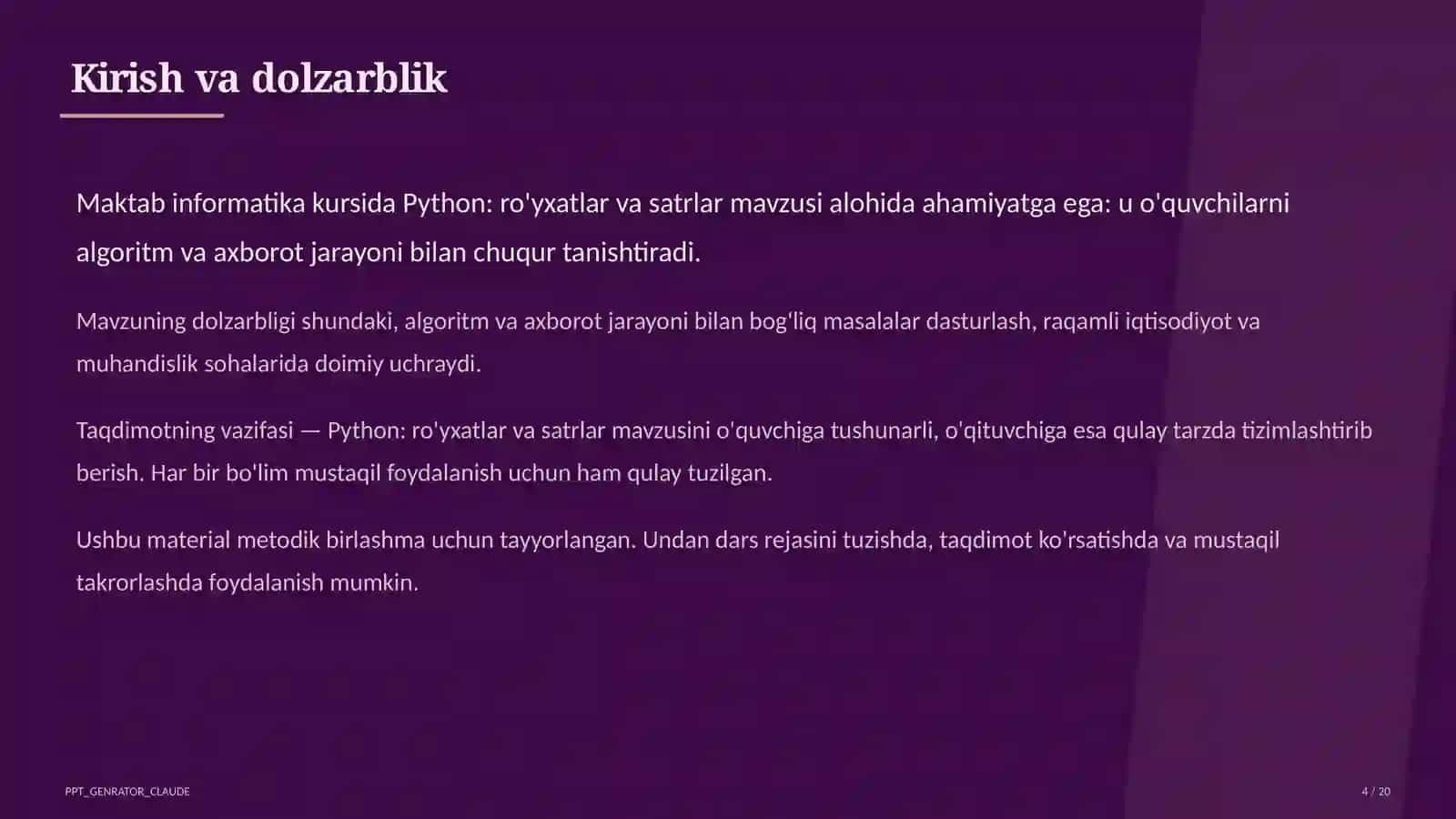 Python: ro'yxatlar va satrlar (9-sinf) 4