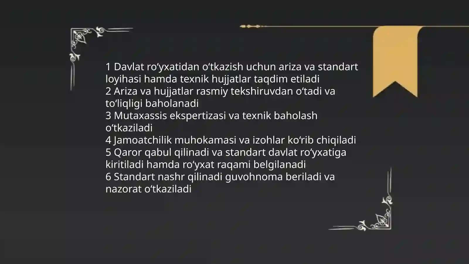 Standartlarni tasdiqlash va davlat ro`yxatidan o`tkazish 4