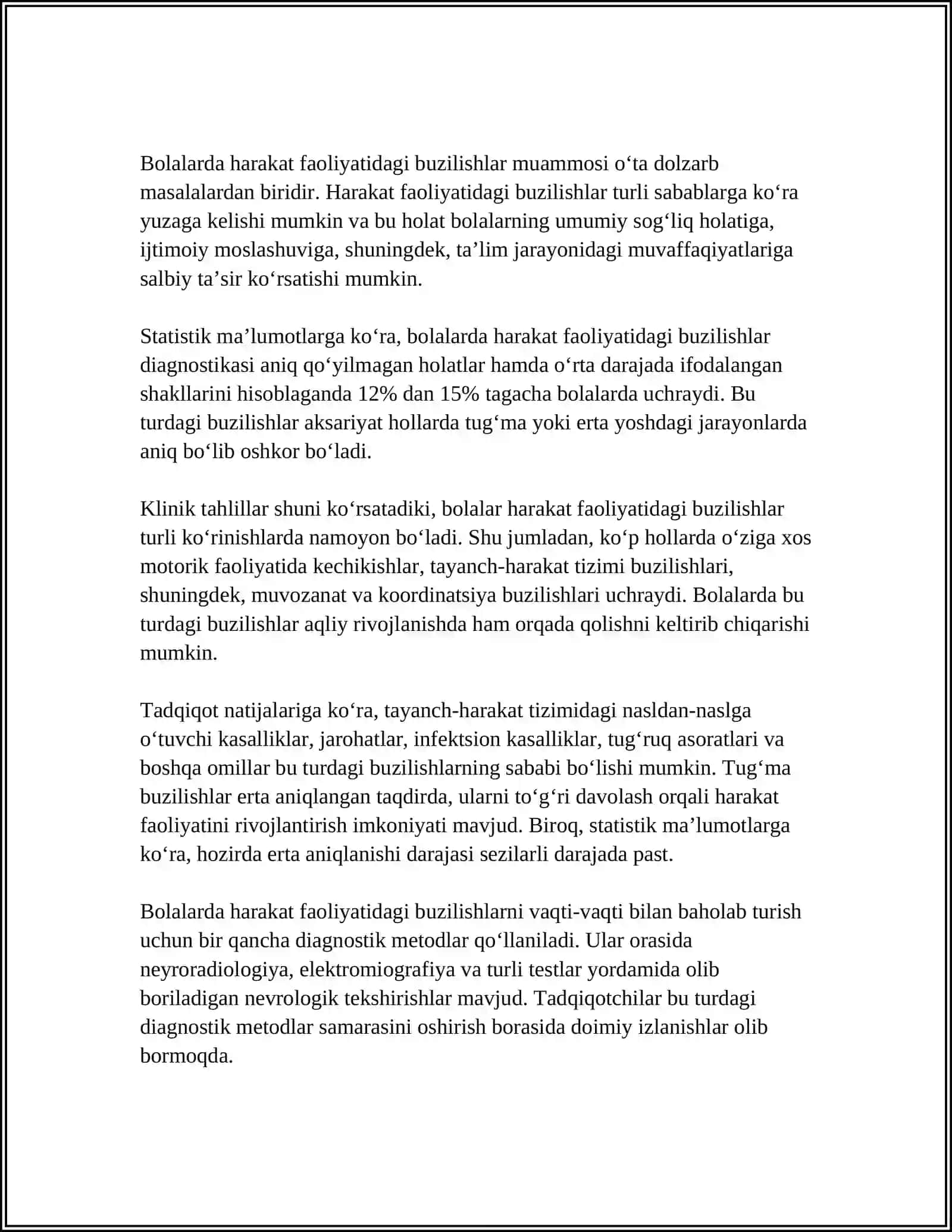 HARAKAT TAYANCH A‘ZOLARIDA NUQSONI BO‘LGAN BOLALARNI PSIXOLOGIK- PEDAGOGIK TEKSHIRISH 4