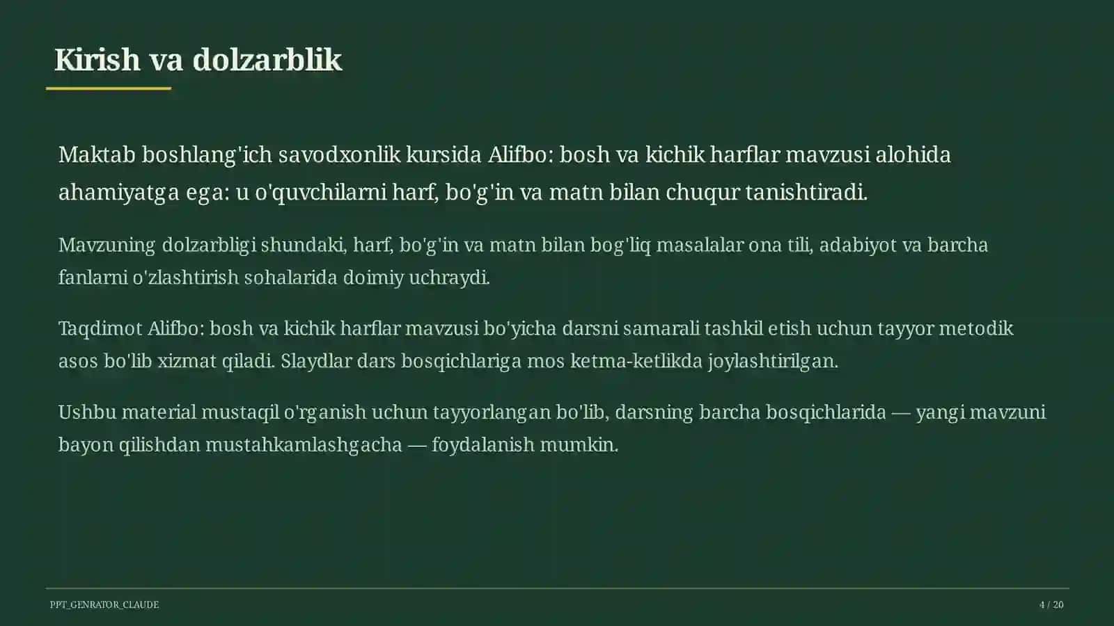 Alifbo: bosh va kichik harflar (1-sinf) 4