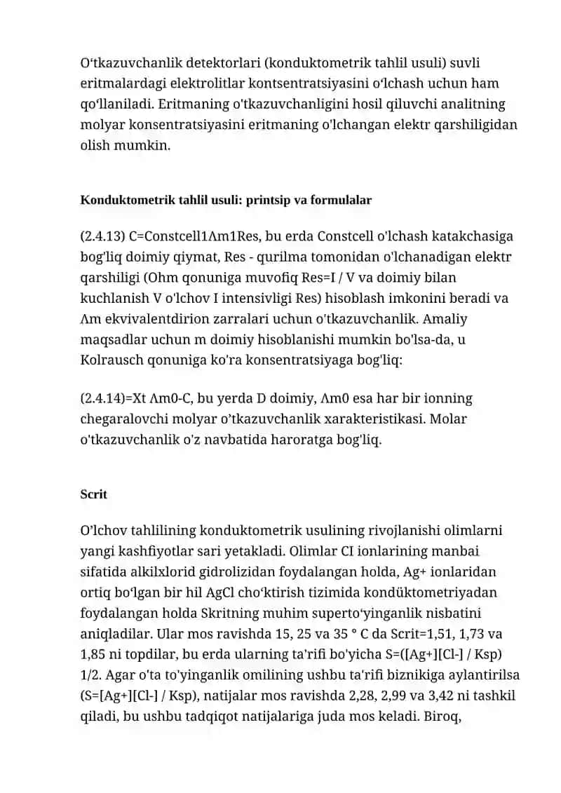 Konduktometrik tahlil usuli: tavsifi, qoʻllanilishi va xususiyatlari 4