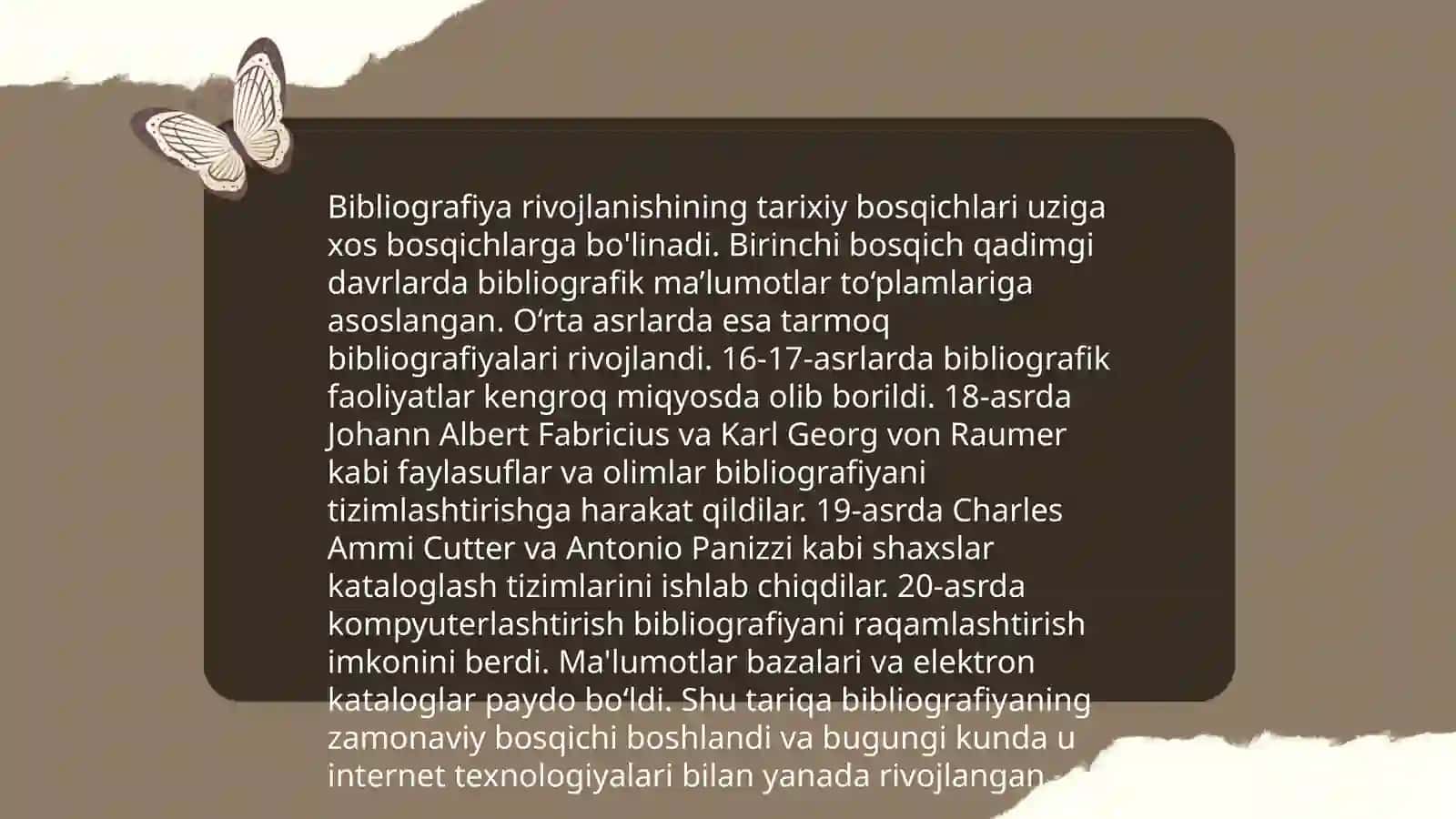 Bibliografiya tushunchasining kelib chiqishi, rivojlanishining asosiy bosqichlari va zamonaviy ta'rifi 4