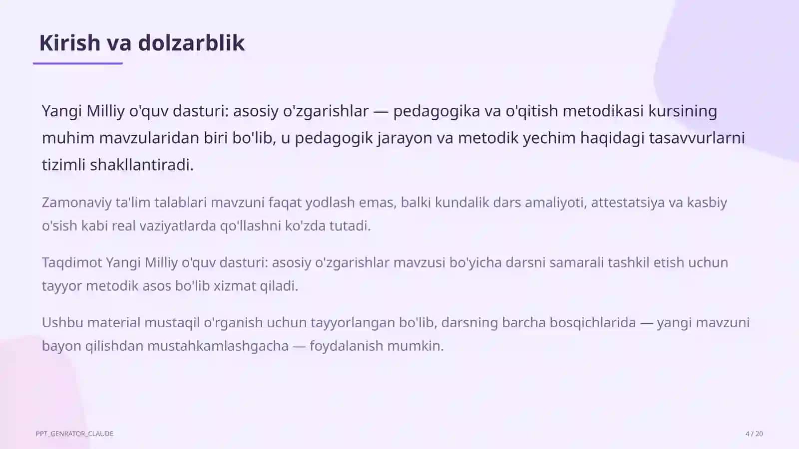 Yangi Milliy o'quv dasturi: asosiy o'zgarishlar 4