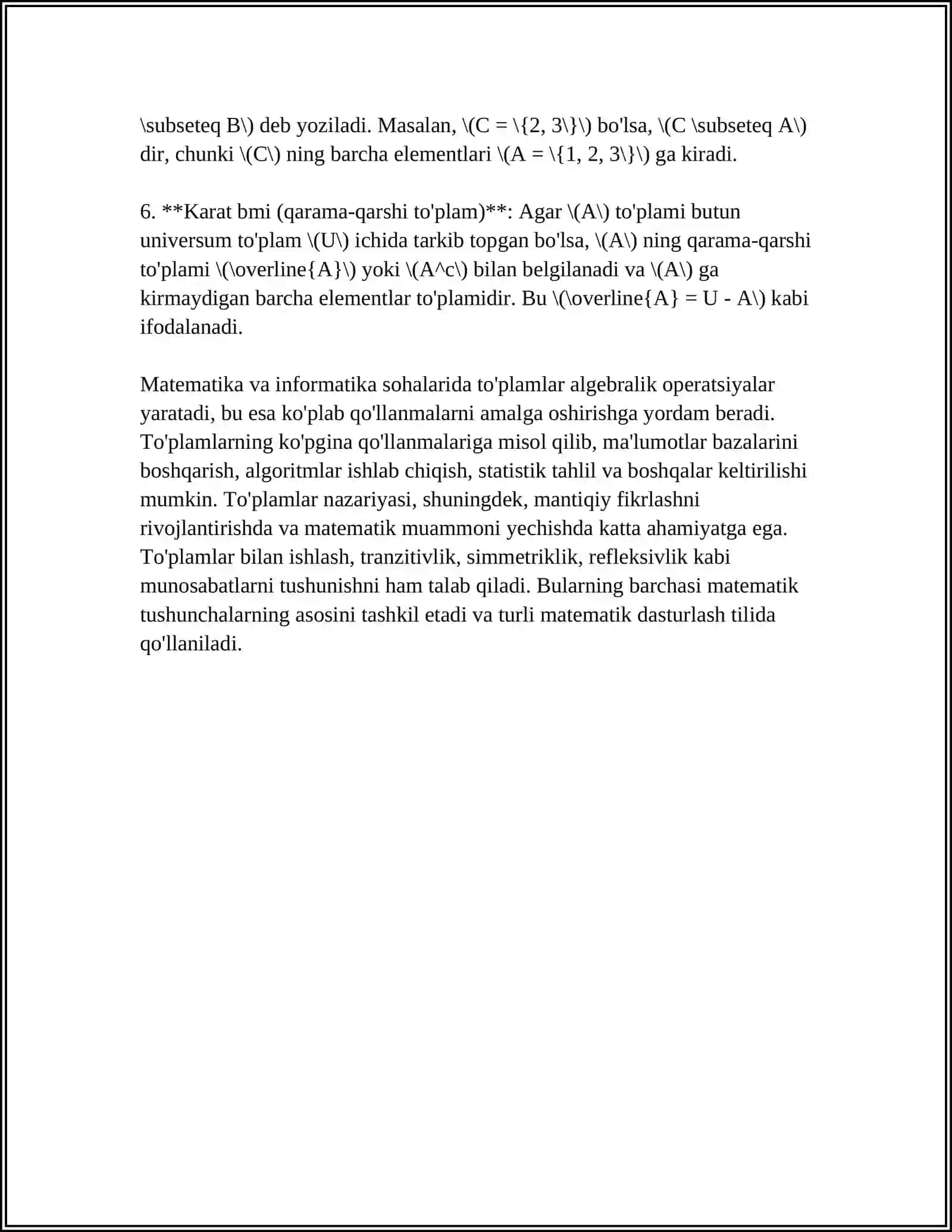 TOʻPLAMLARNI SINFLARGA AJRATISHGA OID MISOLLAR 4
