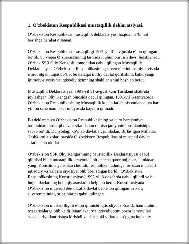 O'ZBEKISTONNING ENG YANGI TARIXI FANIDAN "MUSTAQIL O'ZBEKISTON RESPUBLIKASINING TASHKIL TOPISHI VA TARIXIY AHAMIYATI" 4