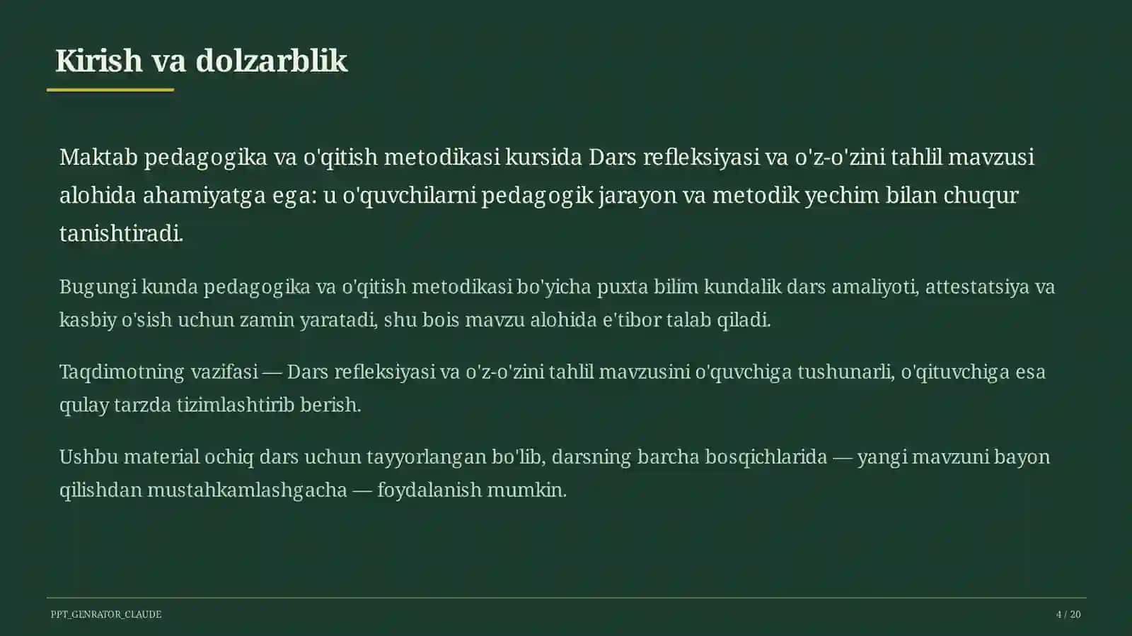 Dars refleksiyasi va o'z-o'zini tahlil 4
