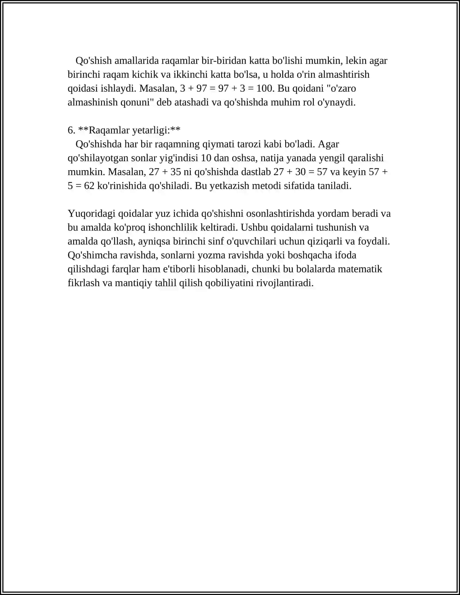 1-SINF MATEMATIKA DARSLARIDA YUZ ICHIDA QÕSHISH METODIKASI 4