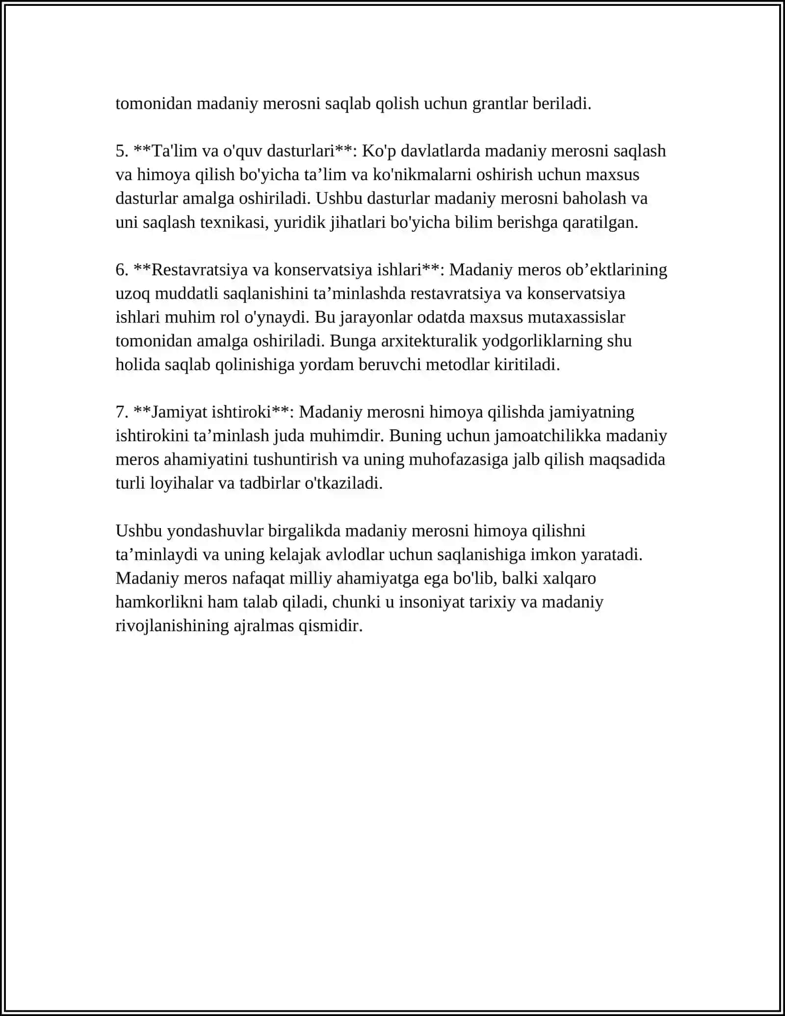 MUSTAQIL ISH Mavzu: MADANIY MEROS OBYEKTLARINI ASRASH YONDASHUVLARI 4