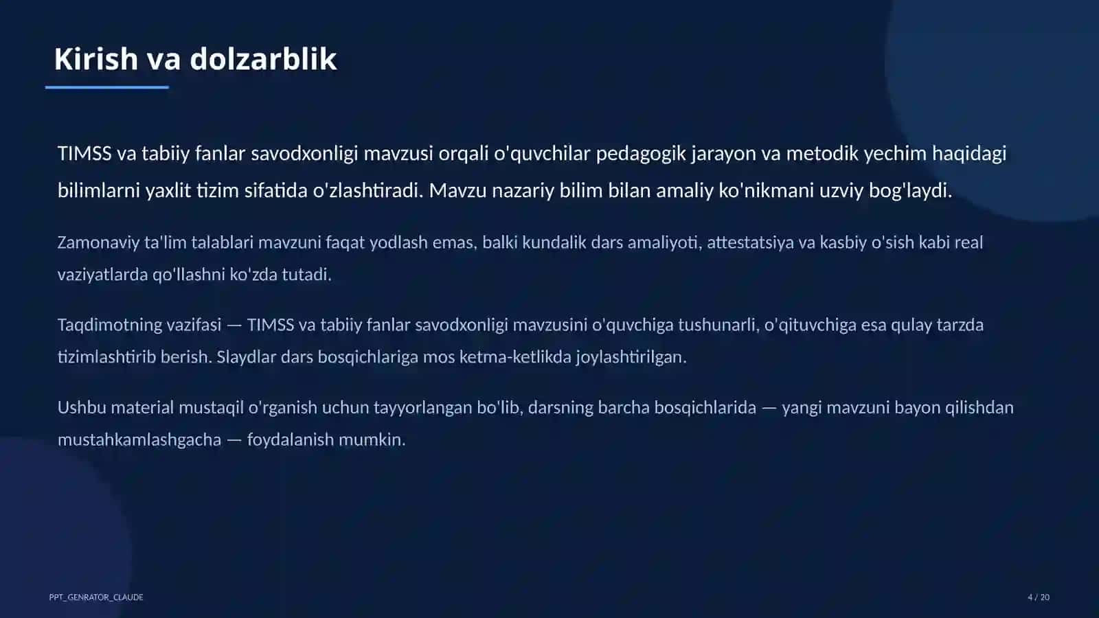 TIMSS va tabiiy fanlar savodxonligi 4
