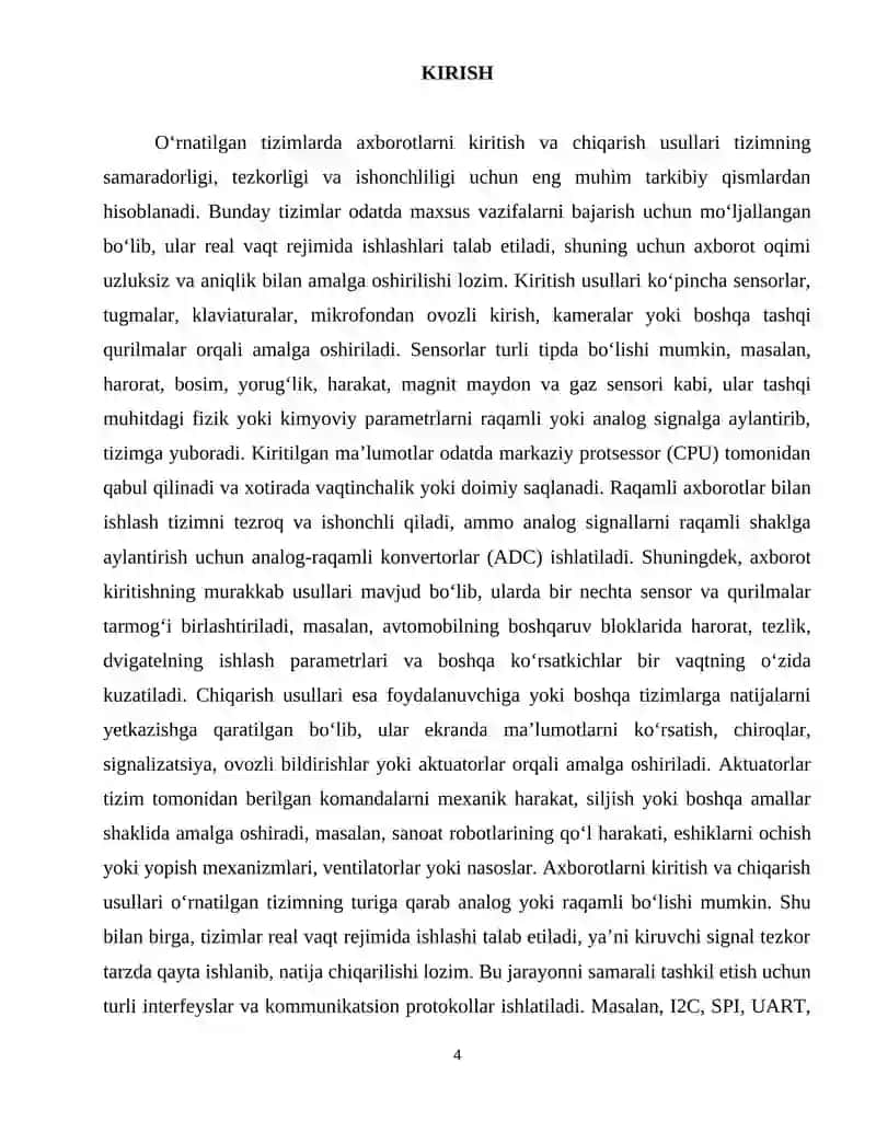 O‘RNATILGAN TIZIMLARDA AXBOROTLARNI KIRITISH-CHIQARISH USULLARI. 4