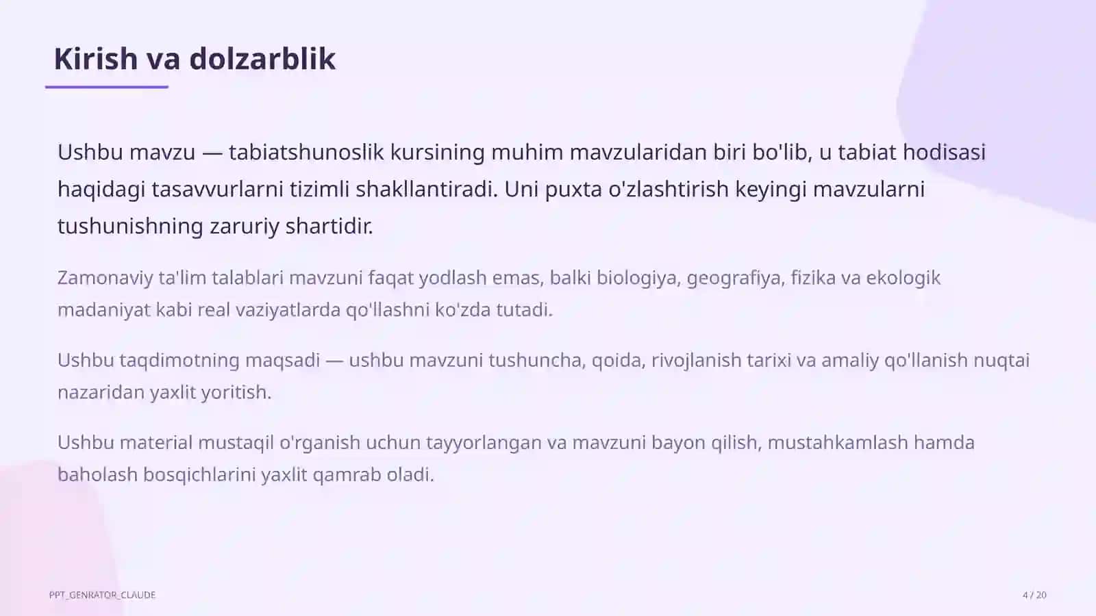 Dars rejasi 4