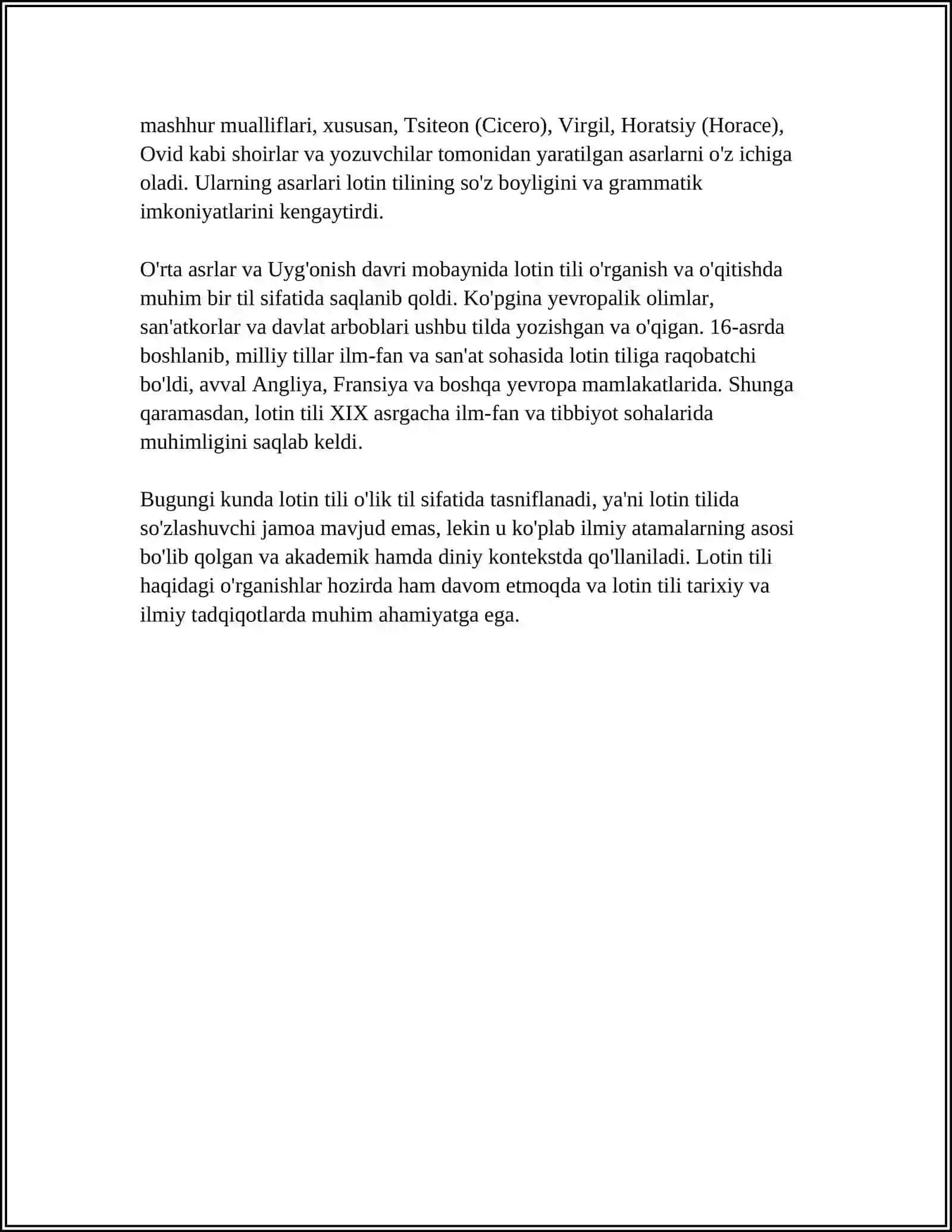 LOTIN TILI TARIXI, RIVOJLANISHI VA TIBBIYOTDAGI AHAMIYATI. LOTIN TILINI OʻRGANISH QOIDALARI 4
