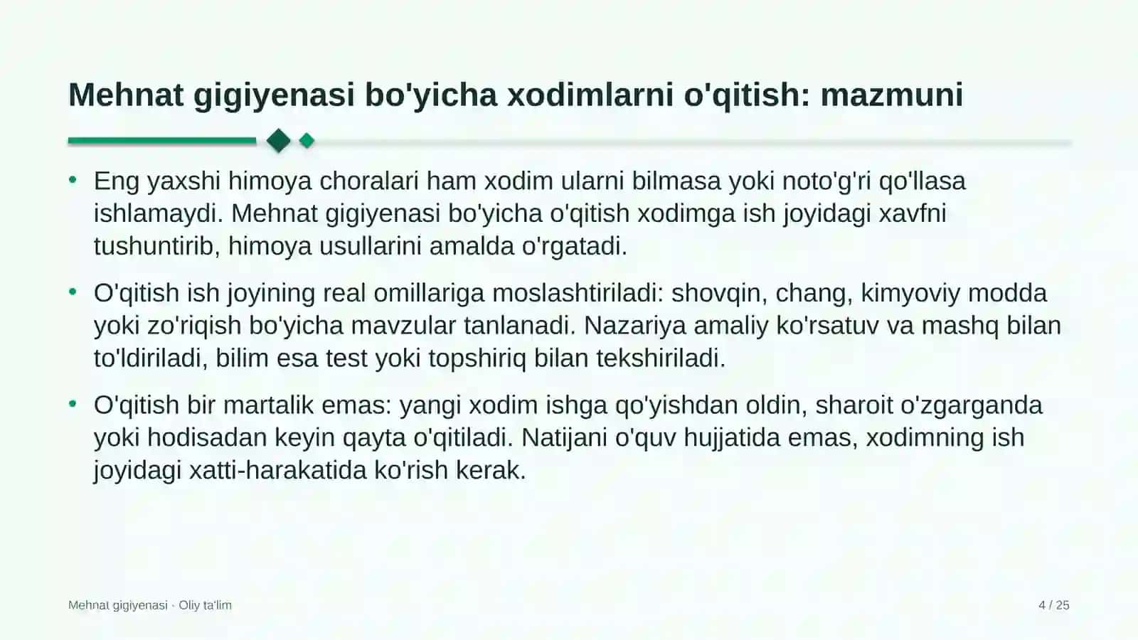 Mehnat gigiyenasi bo'yicha xodimlarni o'qitish 4