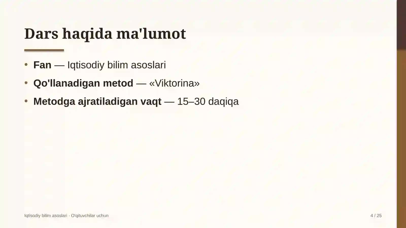 iqtisodiy bilim asoslari darslarida viktorina metodidan foydalanish 2809 4