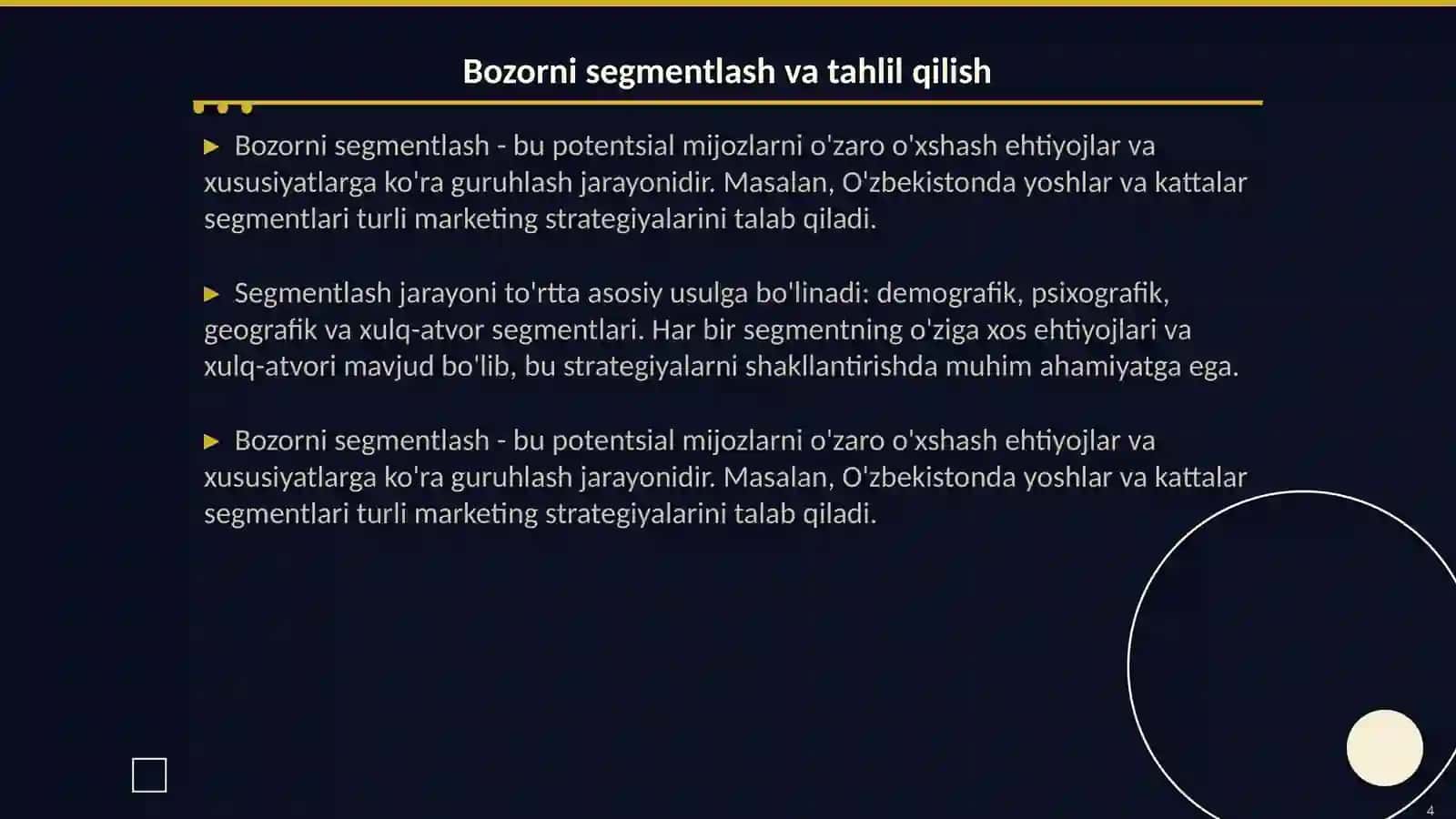 Marketing strategiyasi va bozorni o'rganish 4