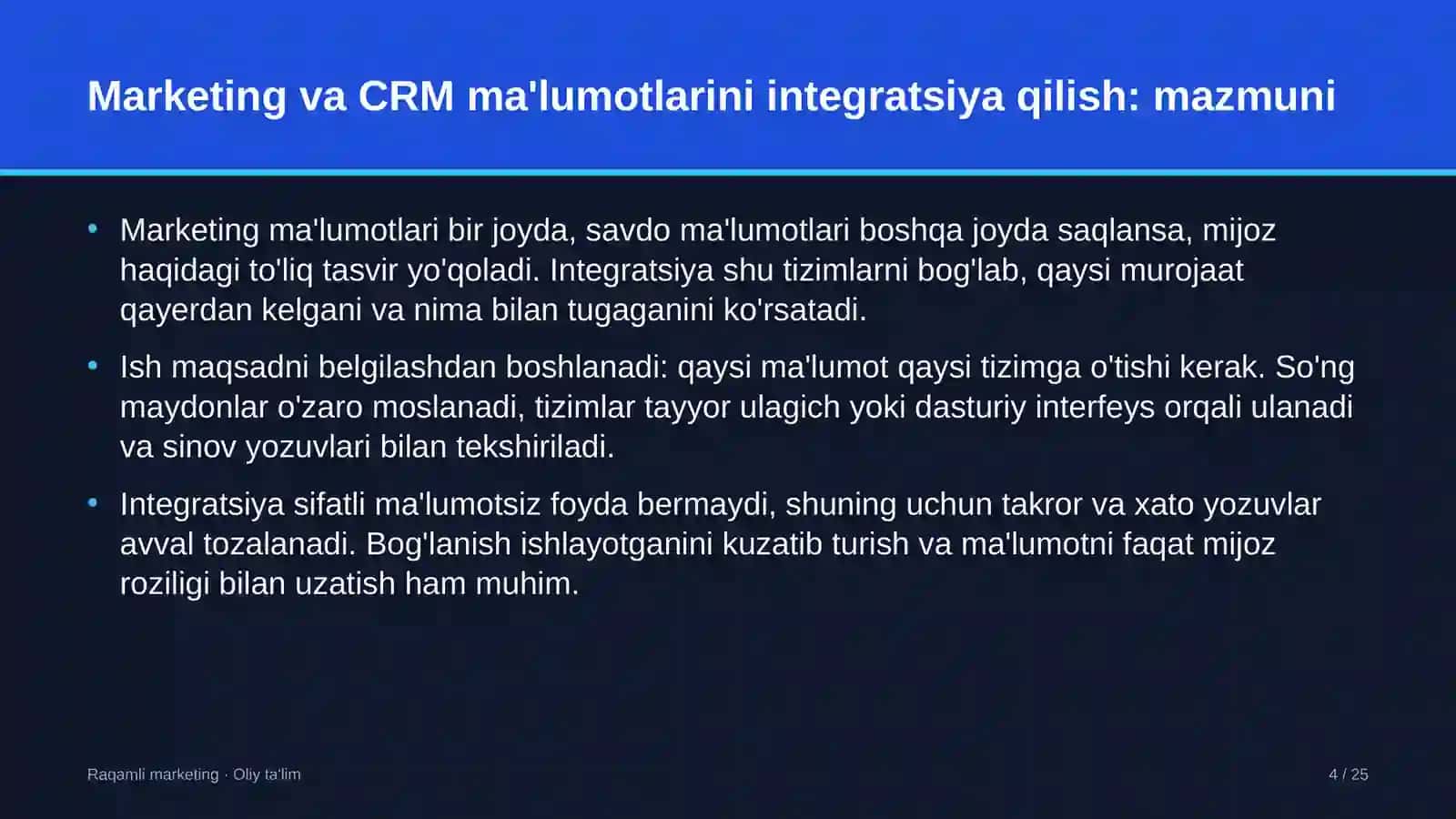 Energetika dispetcherlik markazlarida marketing va CRM ma'lumotlarini integratsiya qilish 4