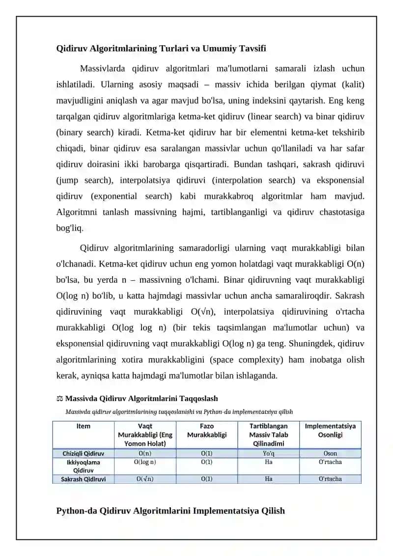 Massivlarda qidiruv algoritmlari: Asosiy tushunchalar va Python-da implementatsiya 4