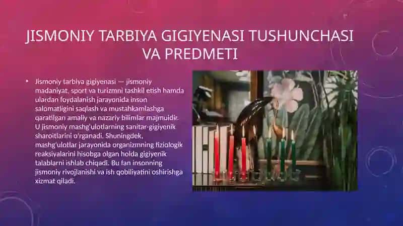 JISMONIY TARBIYA GIGIYENASI FANINING MAQSADI HAMDA VAZIFALARI, O'QUV FAN SIFATIDA TUTGAN O'RNI 4