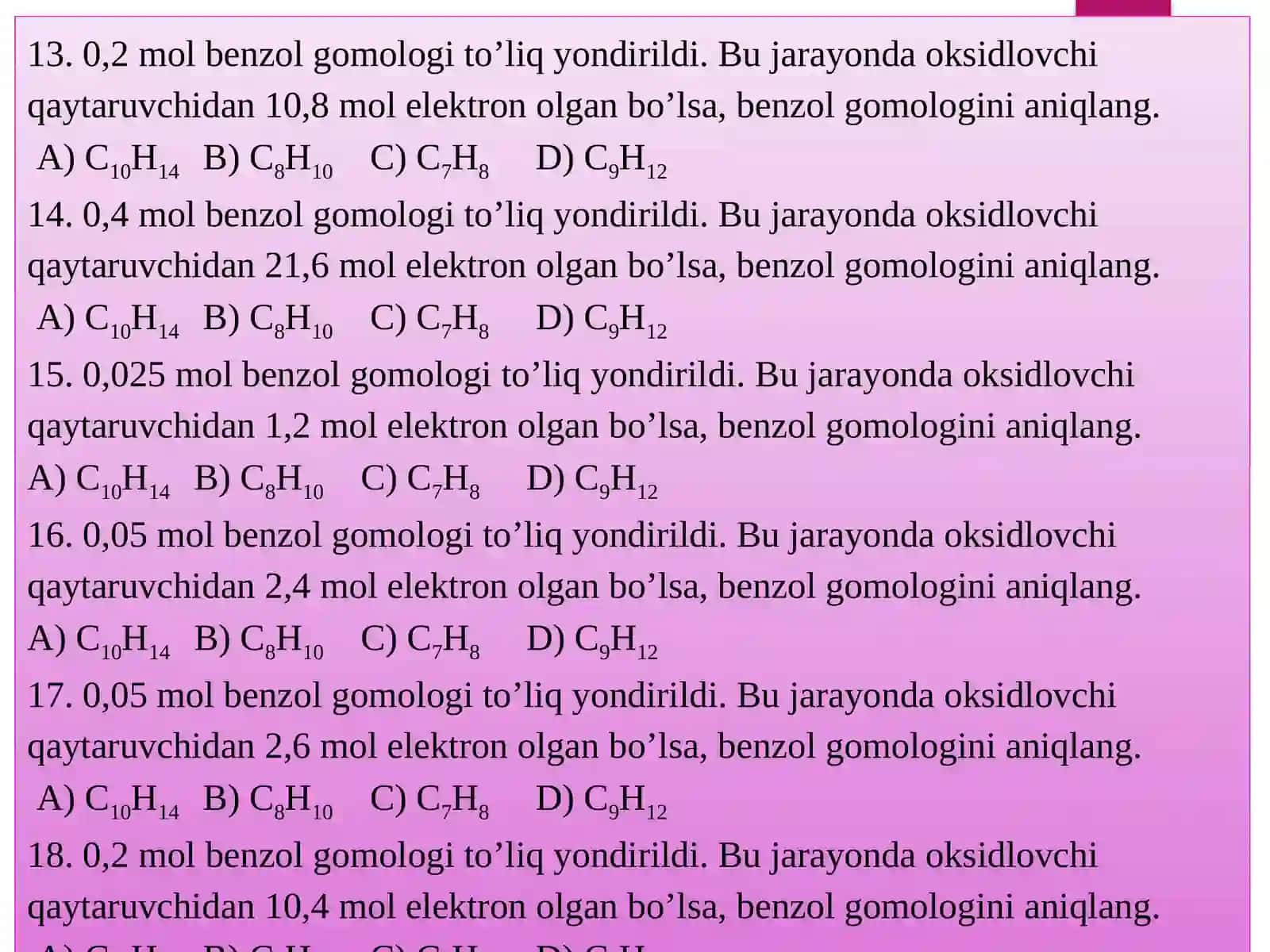 Arenlar va ularning olinishiga oid masala va mashqlar 4
