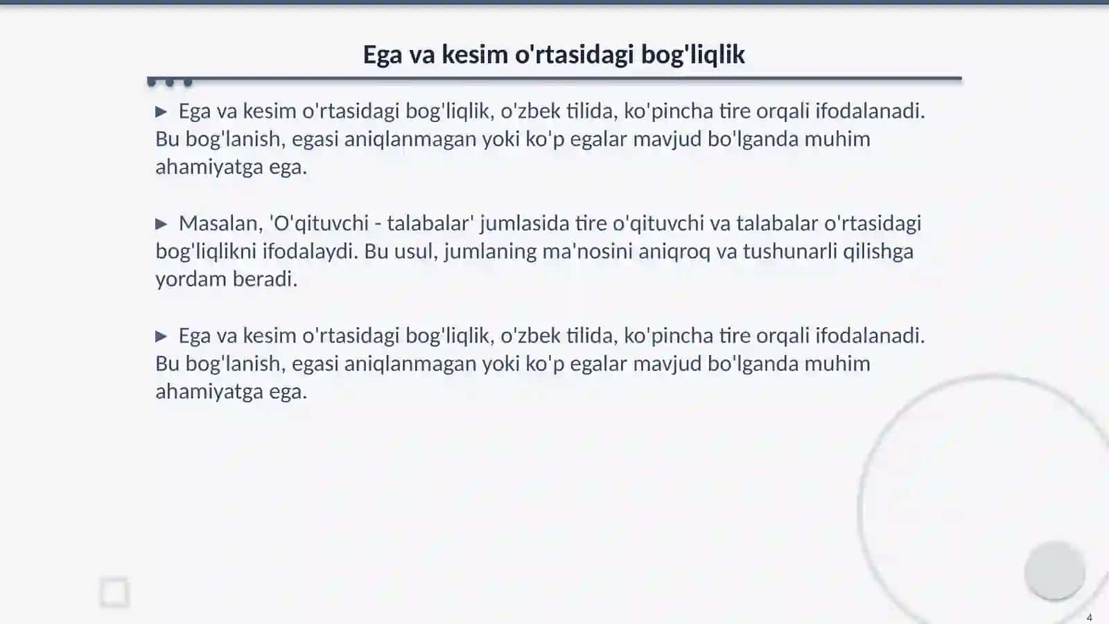 Ega va kesimning orasida tirening ishlatilishi 4