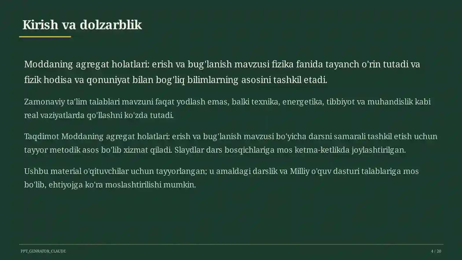 Moddaning agregat holatlari: erish va bug'lanish (8-sinf) 4