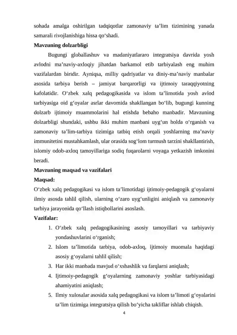 O‘ZBEK XALQ PEDAGOGIKASI VA ISLOM TA'LIMOTIDA IJTIMOIY-PEDAGOGIK G‘OYALAR 4