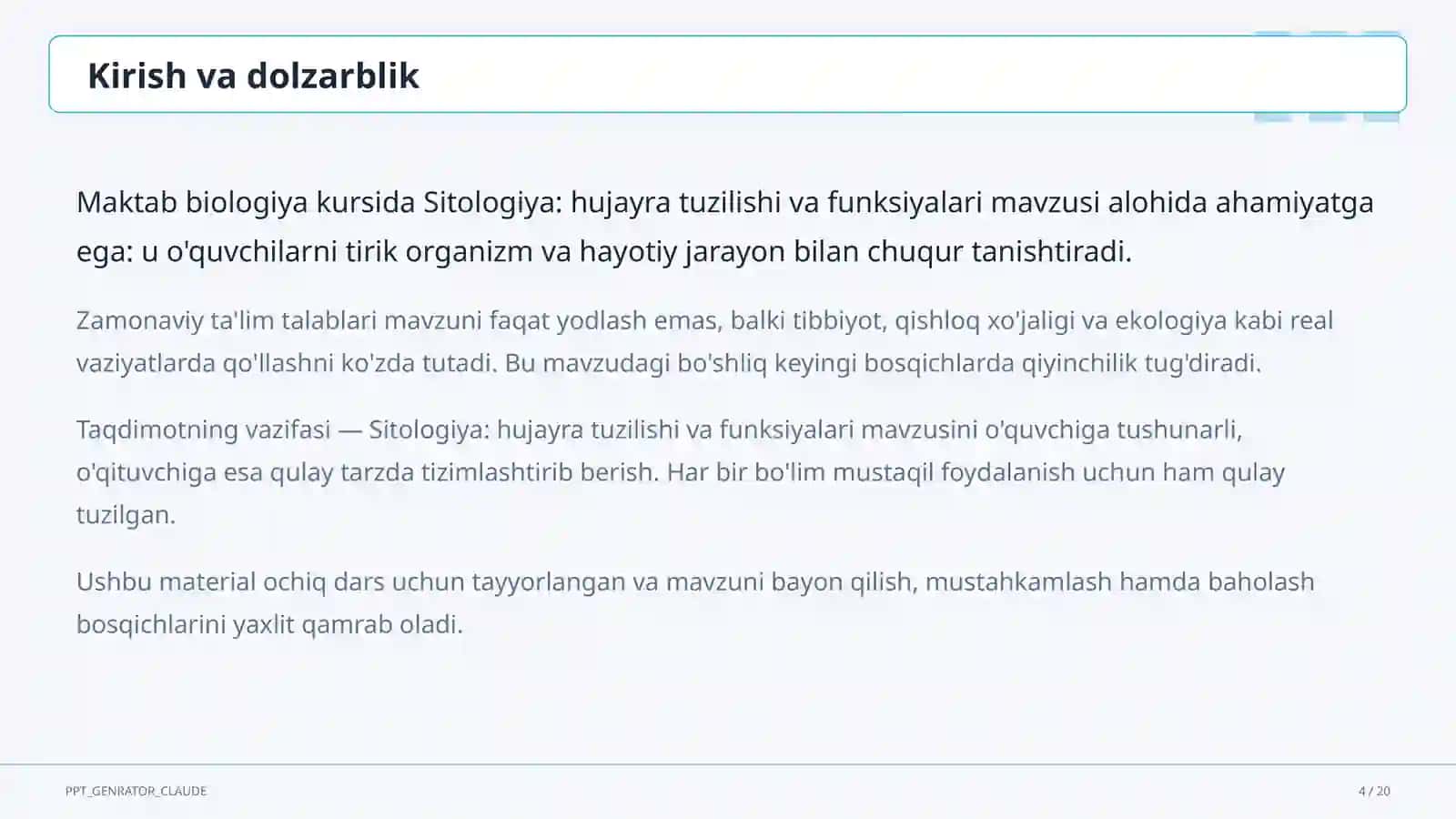 Sitologiya: hujayra tuzilishi va funksiyalari (9-sinf) 4