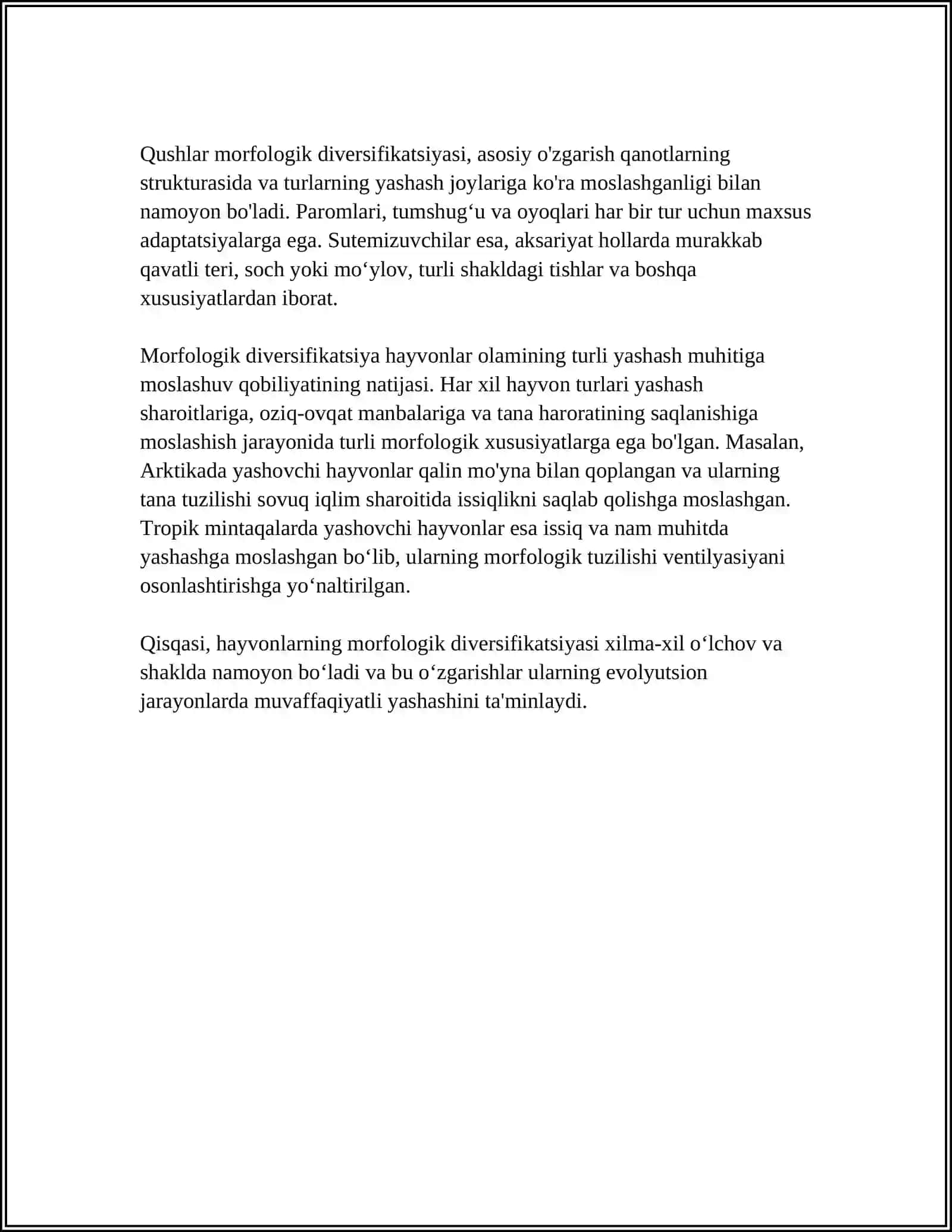 TURLI JOYLARDAN TARQALGAN HAYVONLARNING MORFOLOGIK XUSUSIYATLARINI TAQQOSLASH 4