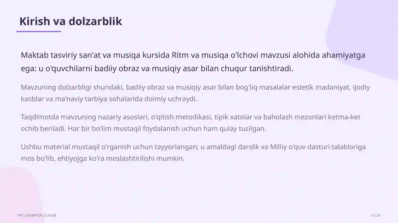 Ritm va musiqa o'lchovi (3-sinf) 4