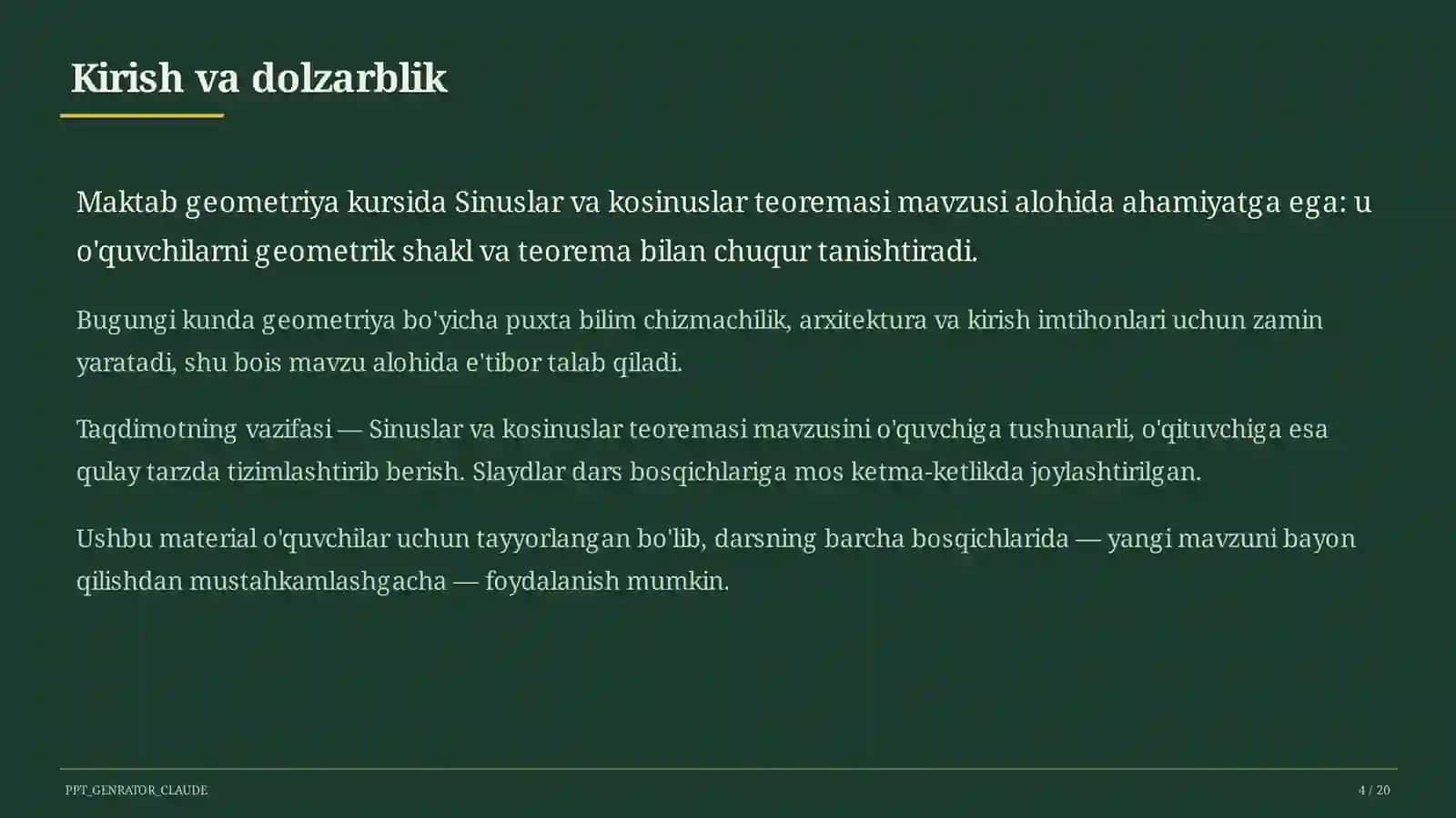 Sinuslar va kosinuslar teoremasi (9-sinf) 4